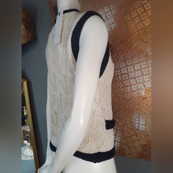 NWOT Zara Cream and Navy Cardigan Vest - Picture 2 of 12
